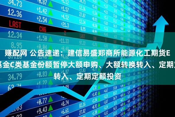 赚配网 公告速递：建信易盛郑商所能源化工期货ETF联接基金C类基金份额暂停大额申购、大额转换转入、定期定额投资
